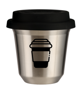 Tasse 80 ml ARGENT, avec couvercle noir Tasse 80 ml ARGENT, avec couvercle noir