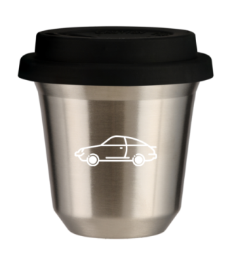 Tasse 80 ml ARGENT "Voiture (blanc)", avec couvercle noir Tasse 80 ml ARGENT "Voiture (blanc)", avec couvercle noir