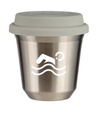 Tasse 80 ml ARGENT "Natation (blanc)", avec couvercle blanc Tasse 80 ml ARGENT "Natation (blanc)", avec couvercle blanc