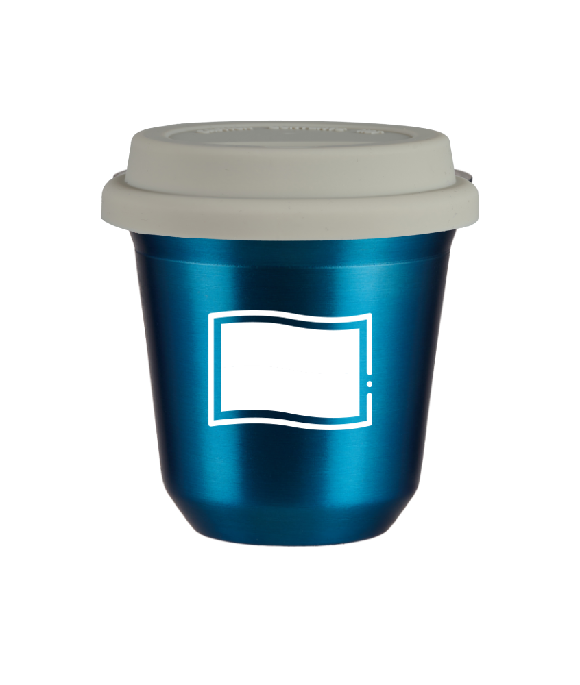 Tasse 80 ml BLEU MÉTALLIQUE "Drapeau polonais (blanc)", avec couvercle blanc