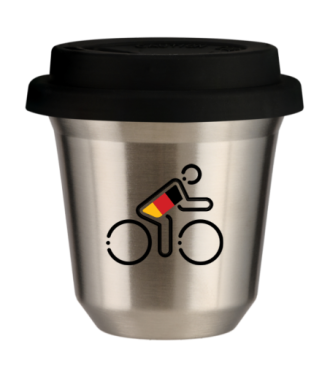 Tasse 80 ml ARGENT "Cycliste aux couleurs allemandes (noir)", avec couvercle noir Tasse 80 ml ARGENT "Cycliste aux couleurs allemandes (noir)", avec couvercle noir