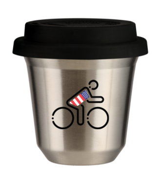 Tasse 80 ml ARGENT "Cycliste aux couleurs britanniques (noir)", avec couvercle noir Tasse 80 ml ARGENT "Cycliste aux couleurs britanniques (noir)", avec couvercle noir