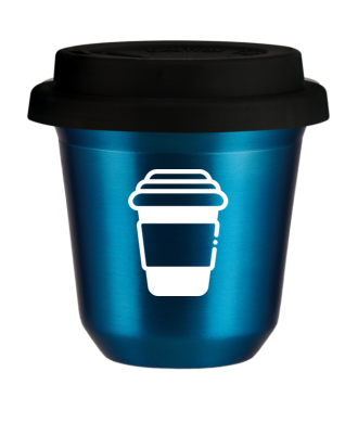 Tasse 80 ml BLEU MÉTALLIQUE, avec couvercle noir Tasse 80 ml BLEU MÉTALLIQUE, avec couvercle noir