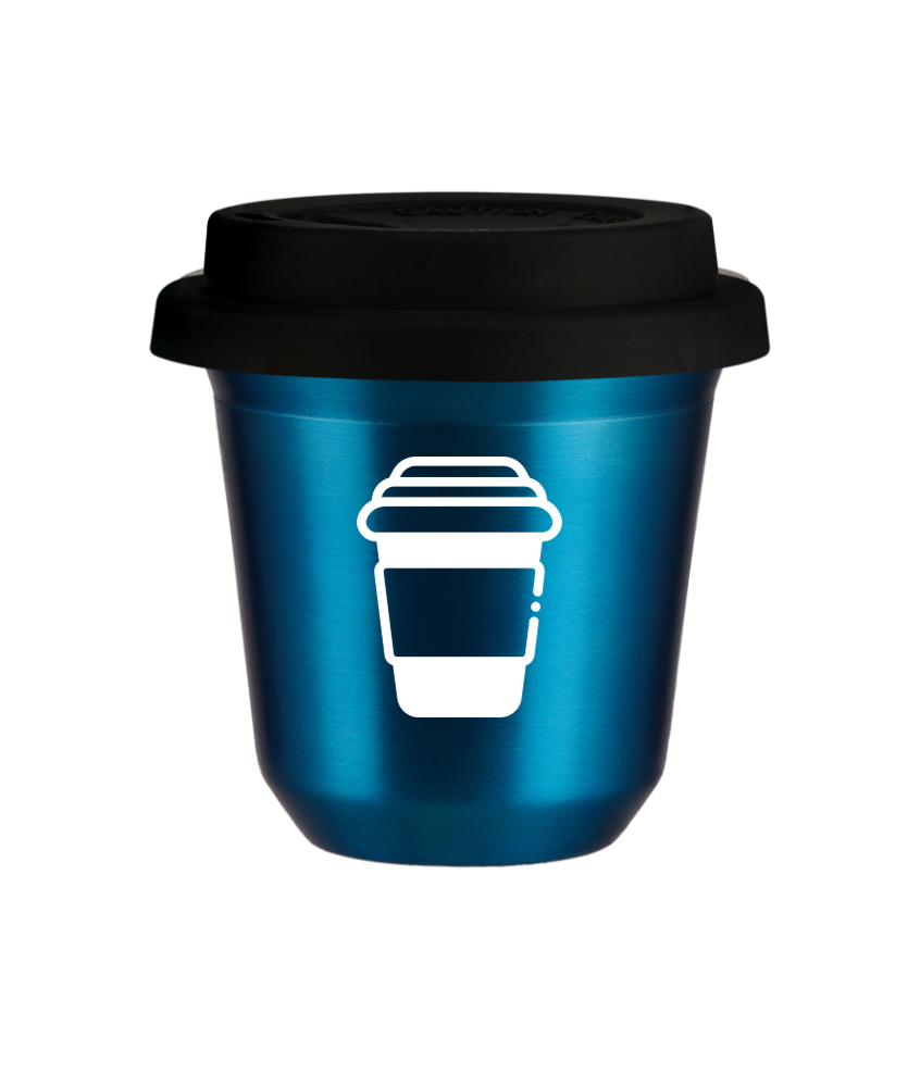 Tasse 80 ml BLEU MÉTALLIQUE, avec couvercle noir