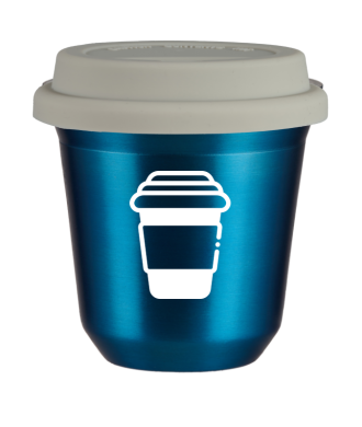 Tasse 80 ml BLEU MÉTALLIQUE, avec couvercle blanc Tasse 80 ml BLEU MÉTALLIQUE, avec couvercle blanc