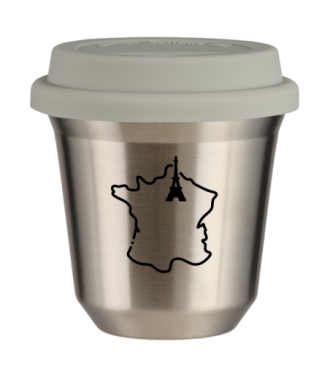 Tasse 80 ml ARGENT "France (noir)", avec couvercle blanc Tasse 80 ml ARGENT "France (noir)", avec couvercle blanc