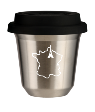 Tasse 80 ml ARGENT "France (blanc)", avec couvercle noir Tasse 80 ml ARGENT "France (blanc)", avec couvercle noir