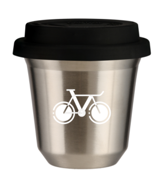 Tasse 80 ml ARGENT "Vélo 1 (blanc)", avec couvercle noir Tasse 80 ml ARGENT "Vélo 1 (blanc)", avec couvercle noir