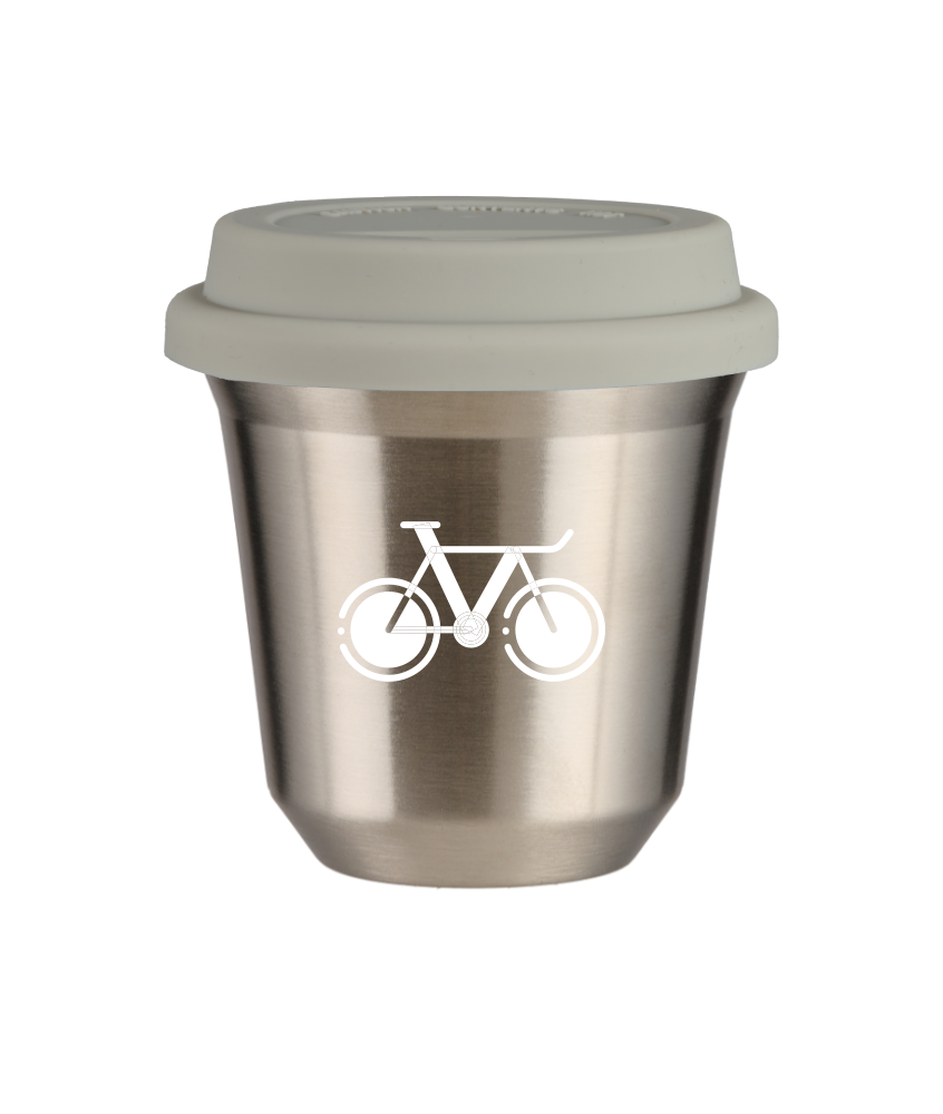Tasse 80 ml ARGENT "Vélo 1 (blanc)", avec couvercle blanc Tasse 80 ml ARGENT "Vélo 1 (blanc)", avec couvercle blanc
