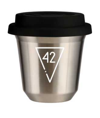 Tasse 80 ml ARGENT "42 (blanc)", avec couvercle noir Tasse 80 ml ARGENT "42 (blanc)", avec couvercle noir