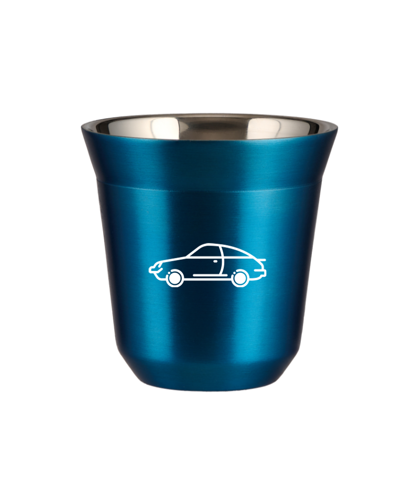 Tasse 80 ml BLEU MÉTALLIQUE "Voiture (blanc)"