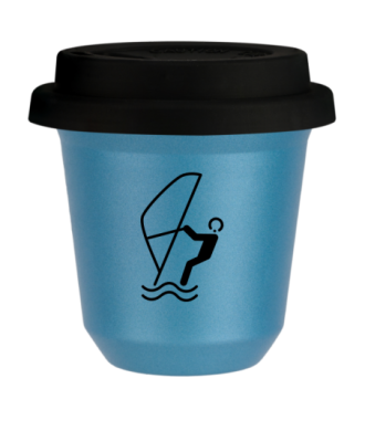 Tasse 80 ml BLEU CLAIR MÉTALLIQUE "Sports nautiques (noir)", avec couvercle noir Tasse 80 ml BLEU CLAIR MÉTALLIQUE "Sports nautiques (noir)", avec couvercle noir