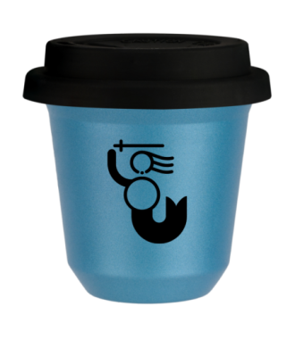 Tasse 80 ml BLEU CLAIR MÉTALLIQUE "WARSZAWSKA SYRENKA", avec couvercle noir Tasse 80 ml BLEU CLAIR MÉTALLIQUE "WARSZAWSKA SYRENKA", avec couvercle noir