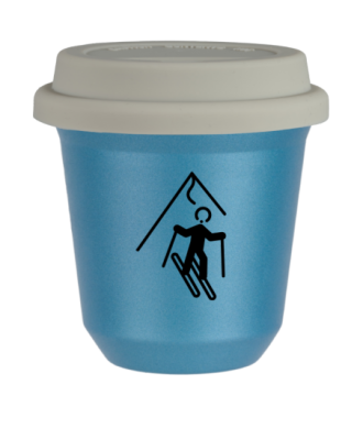 Tasse 80 ml BLEU CLAIR MÉTALLIQUE "Ski", avec couvercle blanc Tasse 80 ml BLEU CLAIR MÉTALLIQUE "Ski", avec couvercle blanc