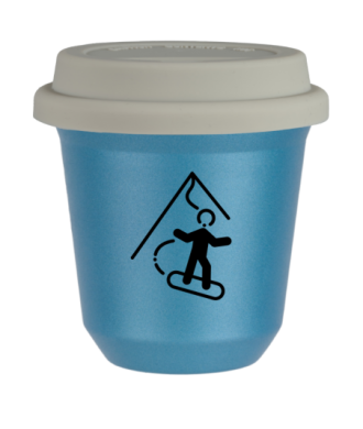 Tasse 80 ml BLEU CLAIR MÉTALLIQUE "Snowboard (noir)", avec couvercle blanc Tasse 80 ml BLEU CLAIR MÉTALLIQUE "Snowboard (noir)", avec couvercle blanc