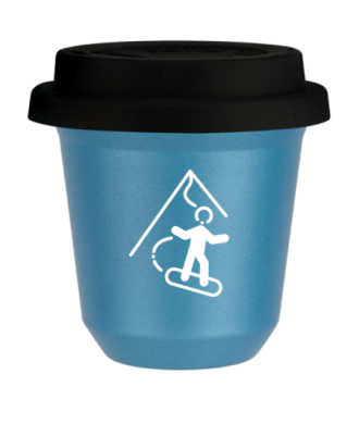 Tasse 80 ml BLEU CLAIR MÉTALLIQUE "Snowboard (blanc)", avec couvercle noir Tasse 80 ml BLEU CLAIR MÉTALLIQUE "Snowboard (blanc)", avec couvercle noir