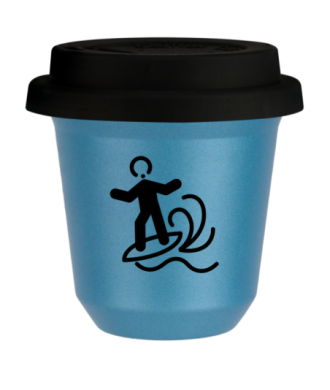 Tasse 80 ml BLEU CLAIR MÉTALLIQUE "Planche à voile (noir)", avec couvercle noir Tasse 80 ml BLEU CLAIR MÉTALLIQUE "Planche à voile (noir)", avec couvercle noir