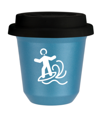 Tasse 80 ml BLEU CLAIR MÉTALLIQUE "Planche à voile (blanc)", avec couvercle noir Tasse 80 ml BLEU CLAIR MÉTALLIQUE "Planche à voile (blanc)", avec couvercle noir