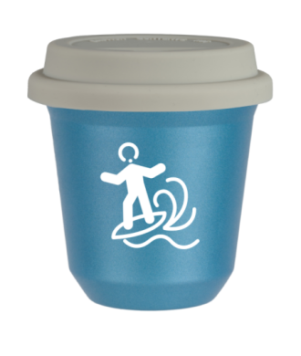 Tasse 80 ml BLEU CLAIR MÉTALLIQUE "Planche à voile (blanc)", avec couvercle blanc Tasse 80 ml BLEU CLAIR MÉTALLIQUE "Planche à voile (blanc)", avec couvercle blanc