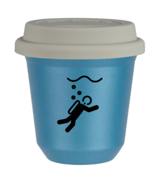 Tasse 80 ml BLEU CLAIR MÉTALLIQUE "Plongée (noir)", avec couvercle blanc Tasse 80 ml BLEU CLAIR MÉTALLIQUE "Plongée (noir)", avec couvercle blanc