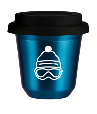 Tasse 80 ml BLEU MÉTALLIQUE "Casquette (blanc)", avec couvercle noir Tasse 80 ml BLEU MÉTALLIQUE "Casquette (blanc)", avec couvercle noir