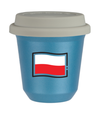 Tasse 80 ml BLEU CLAIR MÉTALLIQUE "Drapeau polonais (noir)", avec couvercle blanc Tasse 80 ml BLEU CLAIR MÉTALLIQUE "Drapeau polonais (noir)", avec couvercle blanc