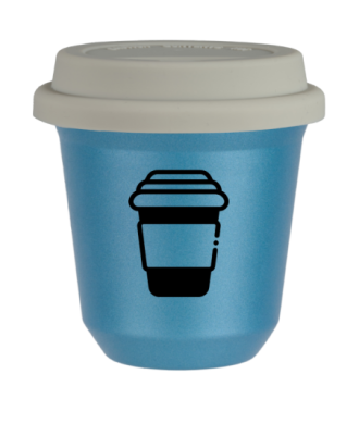 Tasse 80 ml BLEU CLAIR MÉTALLIQUE, avec couvercle blanc Tasse 80 ml BLEU CLAIR MÉTALLIQUE, avec couvercle blanc