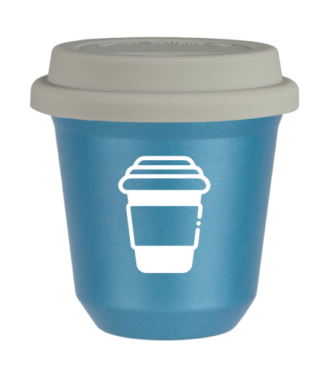 Tasse 80 ml BLEU CLAIR MÉTALLIQUE, avec couvercle blanc Tasse 80 ml BLEU CLAIR MÉTALLIQUE, avec couvercle blanc