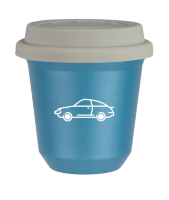 Tasse 80 ml BLEU CLAIR MÉTALLIQUE "Voiture (blanc)", avec couvercle blanc Tasse 80 ml BLEU CLAIR MÉTALLIQUE "Voiture (blanc)", avec couvercle blanc