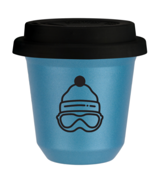 Tasse 80 ml BLEU CLAIR MÉTALLIQUE "Casquette", avec couvercle noir Tasse 80 ml BLEU CLAIR MÉTALLIQUE "Casquette", avec couvercle noir