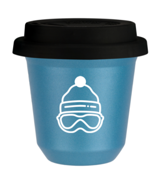Tasse 80 ml BLEU CLAIR MÉTALLIQUE "Casquette (blanc)", avec couvercle noir Tasse 80 ml BLEU CLAIR MÉTALLIQUE "Casquette (blanc)", avec couvercle noir