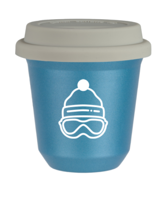 Tasse 80 ml BLEU CLAIR MÉTALLIQUE "Casquette (blanc)", avec couvercle blanc Tasse 80 ml BLEU CLAIR MÉTALLIQUE "Casquette (blanc)", avec couvercle blanc