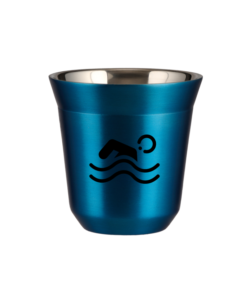 Tasse 80 ml BLEU MÉTALLIQUE "Natation (noir)"