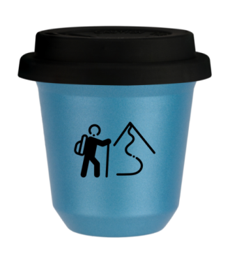 Tasse 80 ml BLEU CLAIR MÉTALLIQUE "Escalade 2 (noir)", avec couvercle noir Tasse 80 ml BLEU CLAIR MÉTALLIQUE "Escalade 2 (noir)", avec couvercle noir
