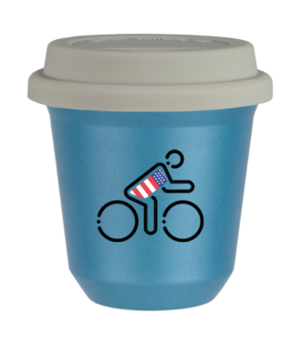 Tasse 80 ml BLEU CLAIR MÉTALLIQUE "Cycliste aux couleurs britanniques (noir)", avec couvercle blanc Tasse 80 ml BLEU CLAIR MÉTALLIQUE "Cycliste aux couleurs britanniques (noir)", avec couvercle blanc