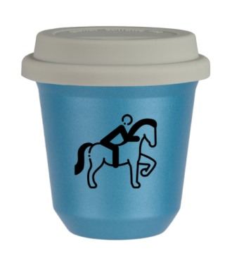 Tasse 80 ml BLEU CLAIR MÉTALLIQUE "Équitation 2", avec couvercle blanc Tasse 80 ml BLEU CLAIR MÉTALLIQUE "Équitation 2", avec couvercle blanc