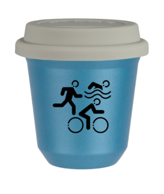 Tasse 80 ml BLEU CLAIR MÉTALLIQUE "Sports", avec couvercle blanc Tasse 80 ml BLEU CLAIR MÉTALLIQUE "Sports", avec couvercle blanc