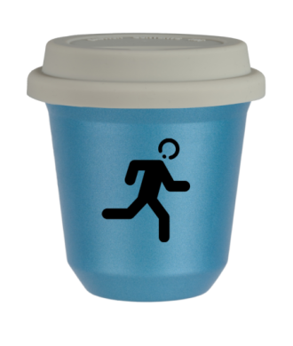 Tasse 80 ml BLEU CLAIR MÉTALLIQUE "Coureur (noir)", avec couvercle blanc Tasse 80 ml BLEU CLAIR MÉTALLIQUE "Coureur (noir)", avec couvercle blanc
