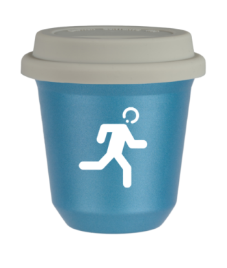 Tasse 80 ml BLEU CLAIR MÉTALLIQUE "Coureur (blanc)", avec couvercle blanc Tasse 80 ml BLEU CLAIR MÉTALLIQUE "Coureur (blanc)", avec couvercle blanc