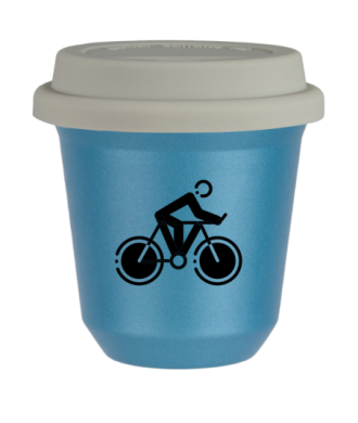 Tasse 80 ml BLEU CLAIR MÉTALLIQUE "Cyclisme 2", avec couvercle blanc Tasse 80 ml BLEU CLAIR MÉTALLIQUE "Cyclisme 2", avec couvercle blanc