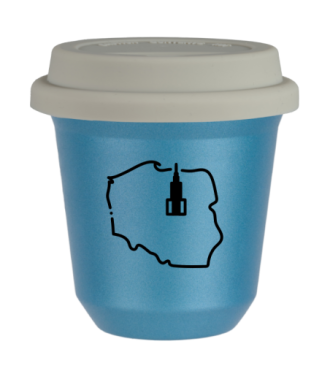 Tasse 80 ml BLEU CLAIR MÉTALLIQUE "Pologne", avec couvercle blanc Tasse 80 ml BLEU CLAIR MÉTALLIQUE "Pologne", avec couvercle blanc