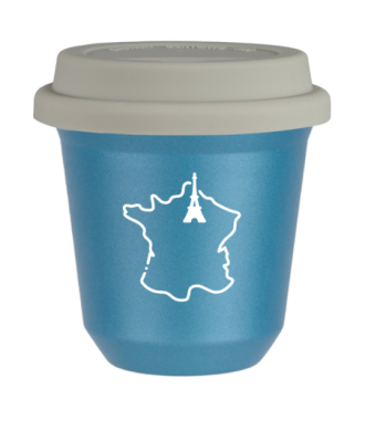 Tasse 80 ml BLEU CLAIR MÉTALLIQUE "France (blanc)", avec couvercle blanc Tasse 80 ml BLEU CLAIR MÉTALLIQUE "France (blanc)", avec couvercle blanc