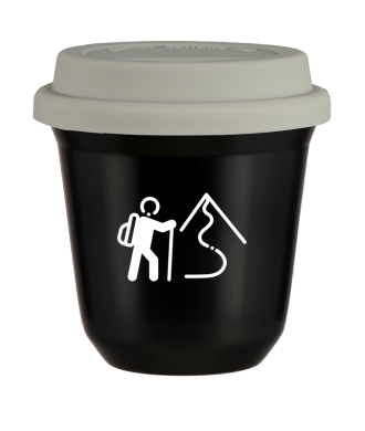 Tasse 80 ml NOIR "Escalade 2 (blanc)", avec couvercle blanc Tasse 80 ml NOIR "Escalade 2 (blanc)", avec couvercle blanc