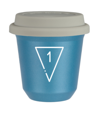 Tasse 80 ml BLEU CLAIR MÉTALLIQUE "1 (blanc)", avec couvercle blanc Tasse 80 ml BLEU CLAIR MÉTALLIQUE "1 (blanc)", avec couvercle blanc