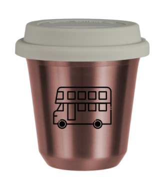 Tasse 80 ml OR ROSE "Bus", avec couvercle blanc Tasse 80 ml OR ROSE "Bus", avec couvercle blanc
