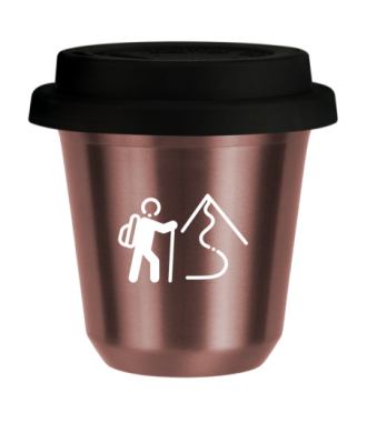 Tasse 80 ml OR ROSE "Escalade 2 (blanc)", avec couvercle noir Tasse 80 ml OR ROSE "Escalade 2 (blanc)", avec couvercle noir