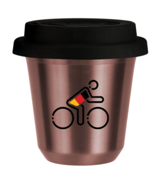 Tasse 80 ml OR ROSE "Cycliste aux couleurs allemandes (noir)", avec couvercle noir Tasse 80 ml OR ROSE "Cycliste aux couleurs allemandes (noir)", avec couvercle noir