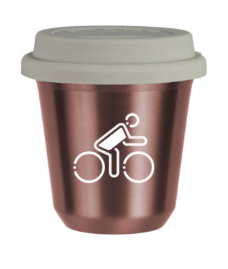 Tasse 80 ml OR ROSE "Cycliste aux couleurs allemandes (blanc)", avec couvercle blanc Tasse 80 ml OR ROSE "Cycliste aux couleurs allemandes (blanc)", avec couvercle blanc