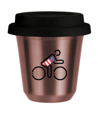 Tasse 80 ml OR ROSE "Cycliste aux couleurs britanniques (noir)", avec couvercle noir Tasse 80 ml OR ROSE "Cycliste aux couleurs britanniques (noir)", avec couvercle noir