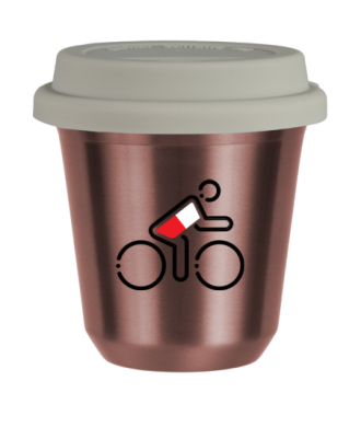 Tasse 80 ml OR ROSE "Cycliste aux couleurs polonaises", avec couvercle blanc Tasse 80 ml OR ROSE "Cycliste aux couleurs polonaises", avec couvercle blanc